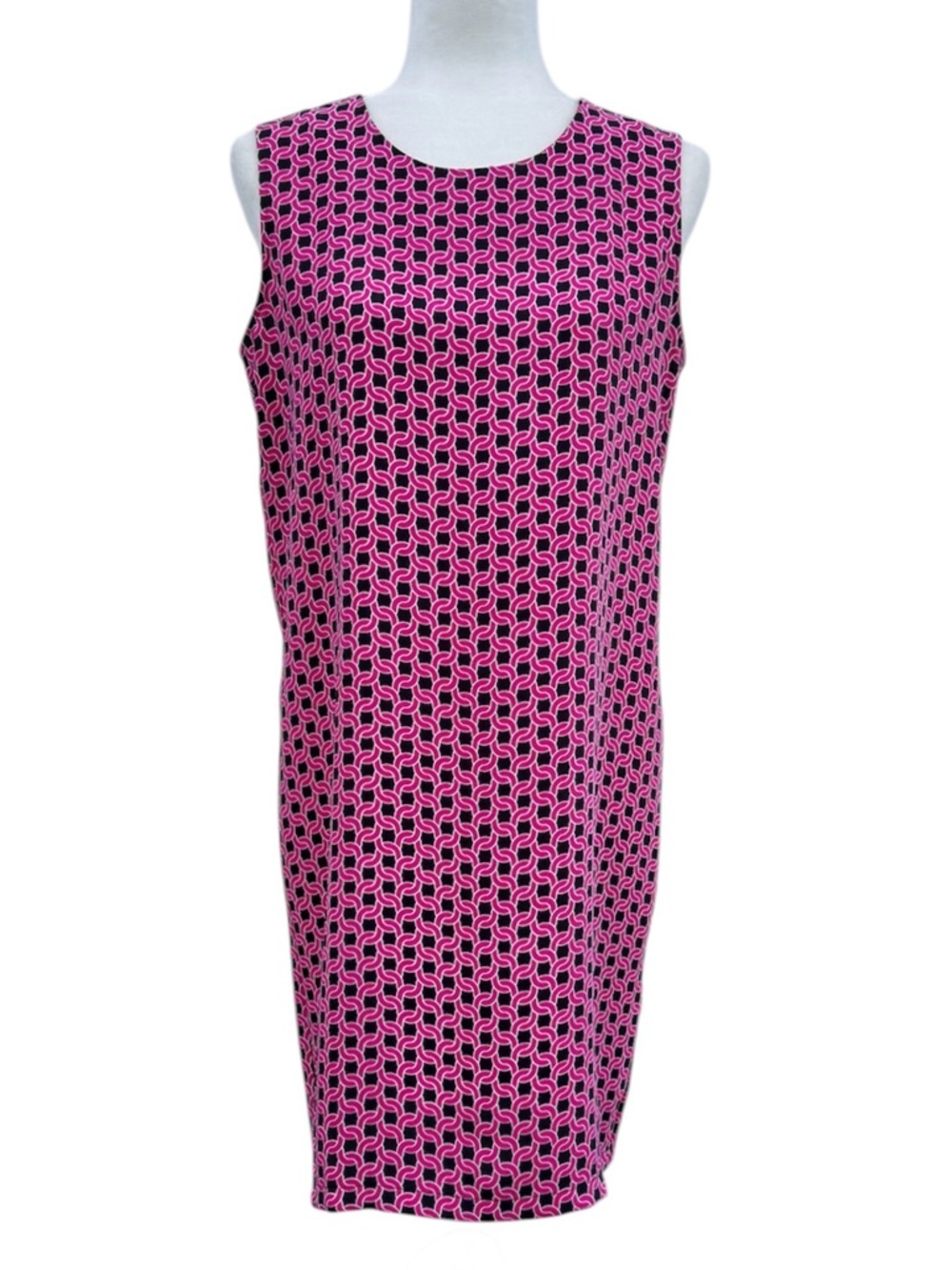 Adrienne Vittadini Pink & Black Chain Link Knot Pattern Sleeveless Shift Dress 6